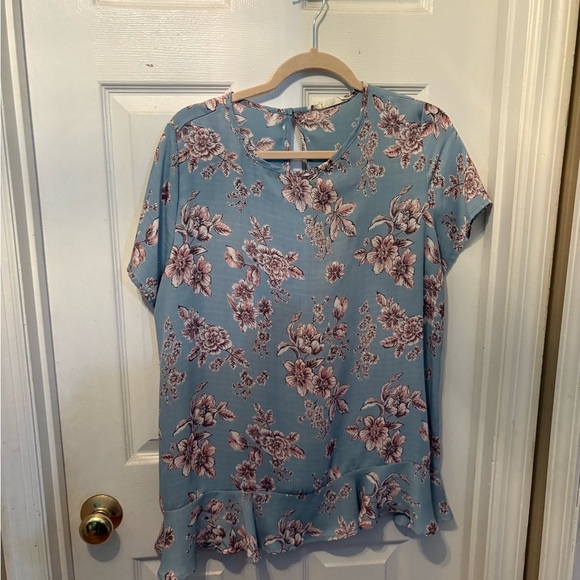 Floral Blue and Pink Women's Top - Picture 1 of 3